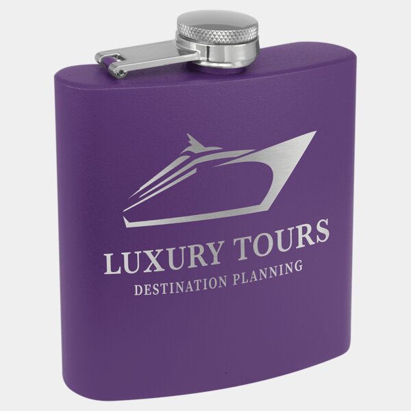 Personalized 6 oz. Matte Purple Powder Coated Laserable Stainless Steel Flask Thumbnail