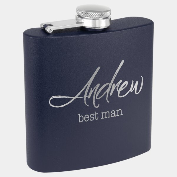 Personalized 6 oz. Matte Navy Blue Powder Coated Laserable Stainless Steel Flask Thumbnail