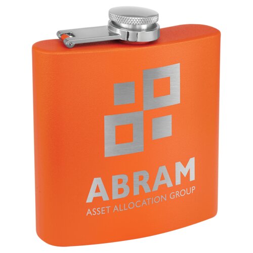 Personalized 6 oz. Matte Orange Powder Coated Laserable Stainless Steel Flask Thumbnail