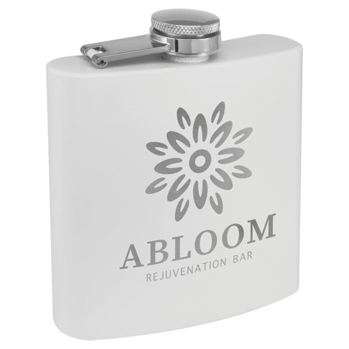 Personalized 6 oz. Matte White Powder Coated Laserable Stainless Steel Flask Thumbnail