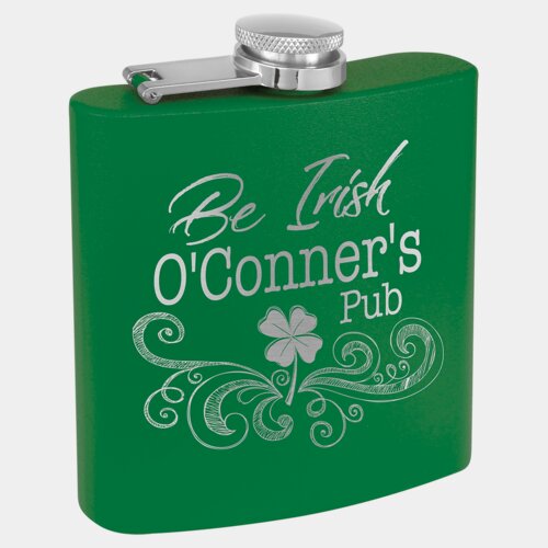 Personalized 6 oz. Matte Green Powder Coated Laserable Stainless Steel Flask Thumbnail
