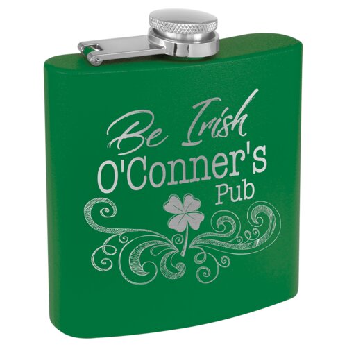 Personalized 6 oz. Matte Green Powder Coated Laserable Stainless Steel Flask Thumbnail