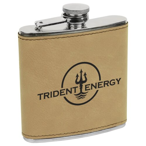 Personalized 6 oz. Light Brown Laserable Leatherette Stainless Steel Flask Thumbnail