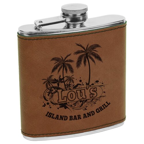 Personalized 6 oz. Dark Brown Laserable Leatherette Stainless Steel Flask Thumbnail