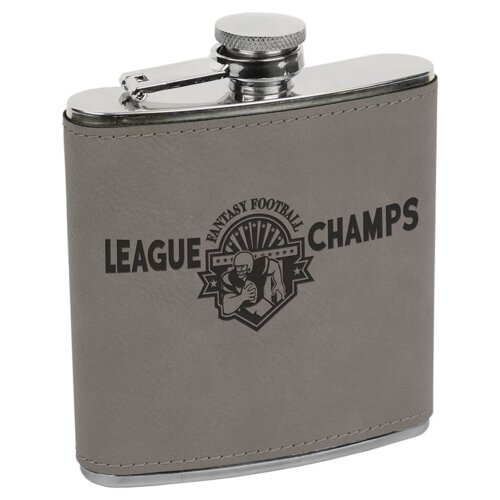 Personalized 6 oz. Gray Laserable Leatherette Stainless Steel Flask Thumbnail