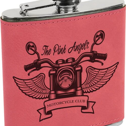 Personalized 6 oz. Pink Laserable Leatherette Stainless Steel Flask Thumbnail