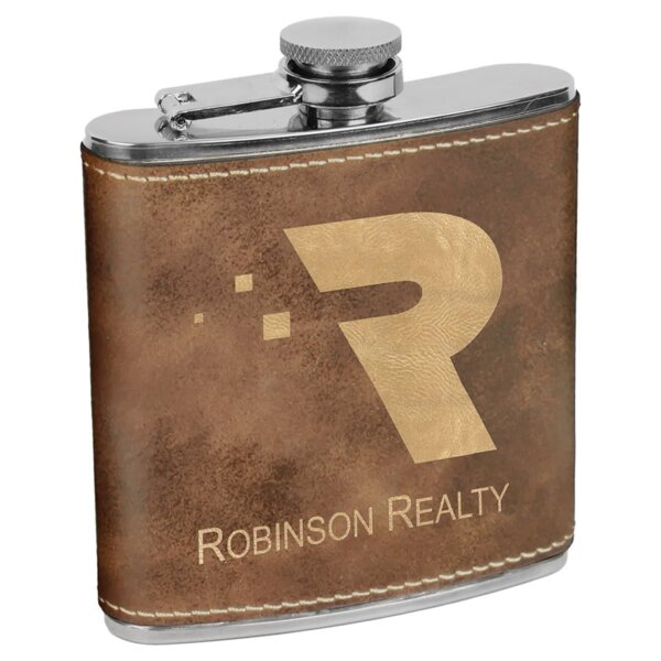Personalized 6 oz. Rustic/Gold Laserable Leatherette Stainless Steel Flask Thumbnail