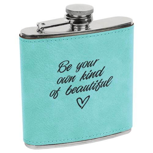 Personalized 6 oz. Teal Laserable Leatherette Stainless Steel Flask Thumbnail