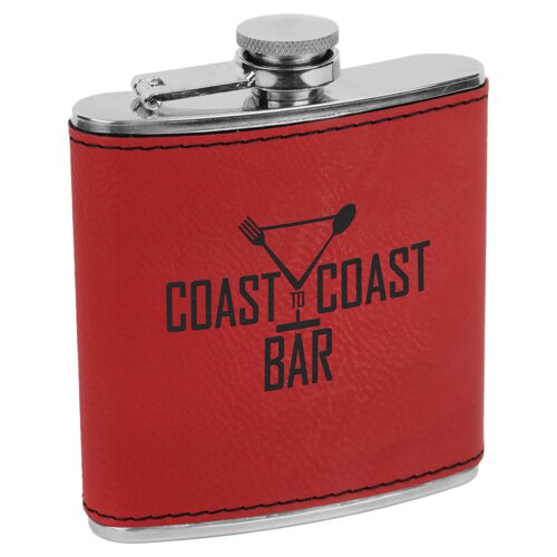 Personalized 6 oz. Red Laserable Leatherette Stainless Steel Flask Thumbnail