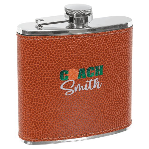 Personalized 6 oz. Basketball Laserable Leatherette Stainless Steel Flask Thumbnail