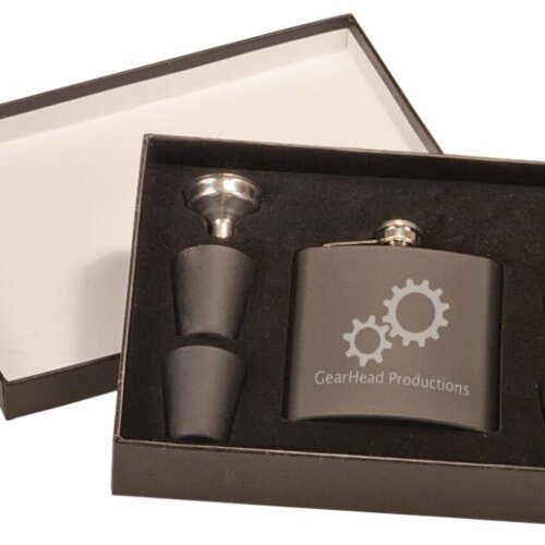 Personalized 6 oz. Matte Black Flask Set in Black Presentation Box Thumbnail