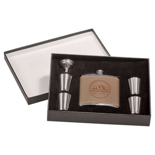 Personalized 6 oz. Leather Flask Set in Black Presentation Box Thumbnail