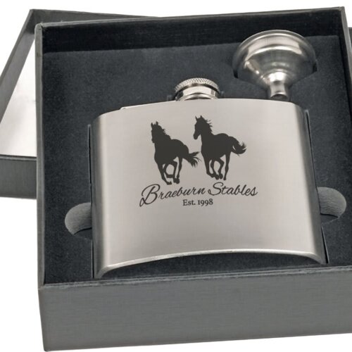 Personalized 6 oz. Stainless Steel Flask Set in Black Presentation Box Thumbnail