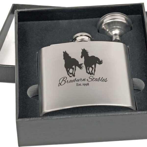 Personalized 6 oz. Stainless Steel Flask Set in Black Presentation Box Thumbnail