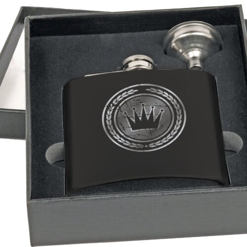 Personalized 6 oz. Matte Black Flask Set in Black Presentation Box Thumbnail