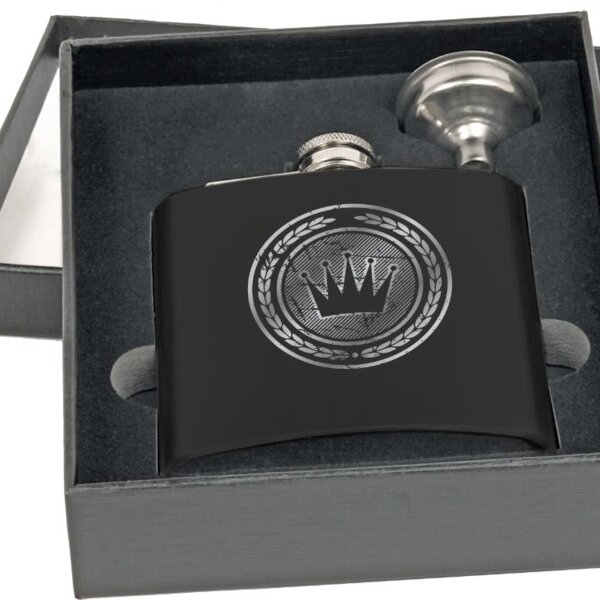 Personalized 6 oz. Matte Black Flask Set in Black Presentation Box Thumbnail