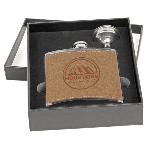 Personalized 6 oz. Leather Flask Set in Black Presentation Box Thumbnail