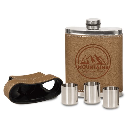 Personalized 7 oz. Leather Flask with Lid & 3 Shot Glasses Thumbnail