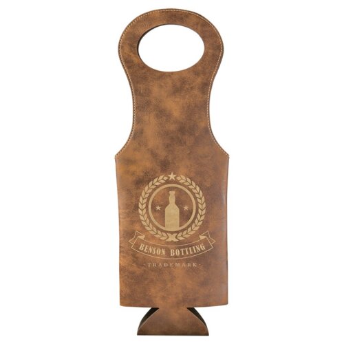Personalized Rustic/Gold Laserable Leatherette Wine Bag Thumbnail