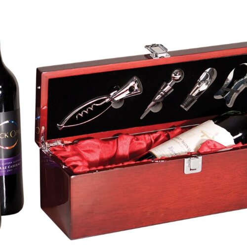 Personalized Rosewood Piano Finish Single Wine Box with Tools Thumbnail
