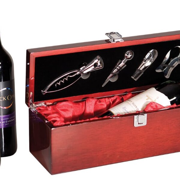 Personalized Rosewood Piano Finish Single Wine Box with Tools Thumbnail