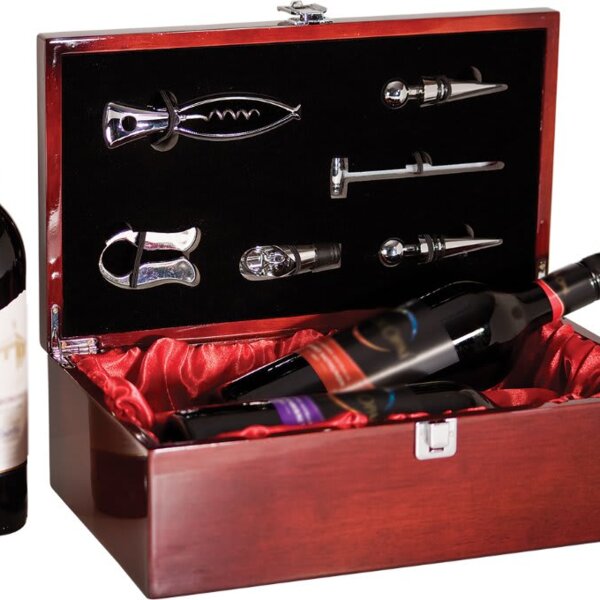 Personalized Rosewood Piano Finish Double Bottle Wine Box with Tools Thumbnail