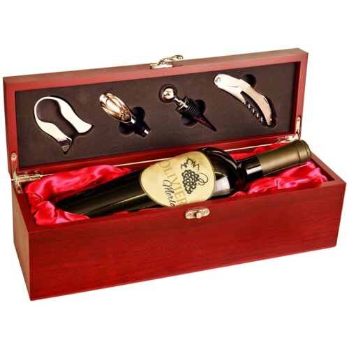 Personalized Rosewood Finish Single Wine Box with Tools Thumbnail