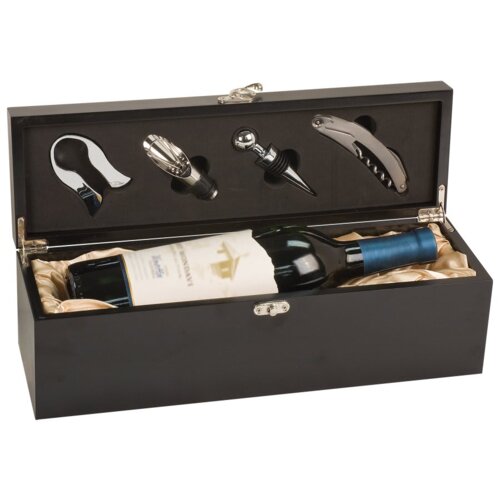 Personalized Matte Black Finish Single Wine Box with Tools Thumbnail