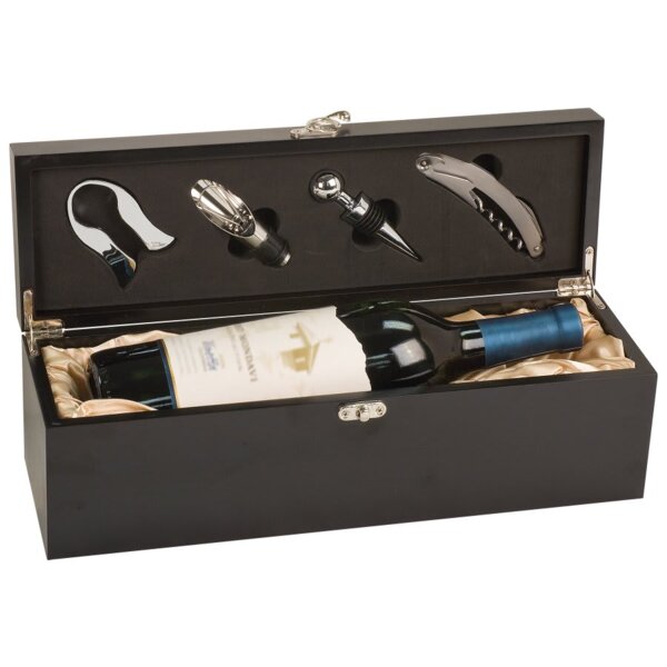 Personalized Matte Black Finish Single Wine Box with Tools Thumbnail