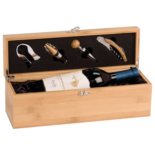 Personalized Bamboo Single Wine Box with Tools Thumbnail