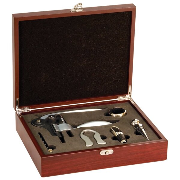 Personalized Rosewood Finish 5-Piece Wine Tool Gift Set Thumbnail