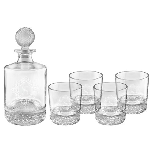 Personalized Polar Camel 850mL Round Golf Glass Decanter Set with Four 9 oz. Golf Rocks Glasses in Black Gift Box with Printed Paper Sleeve Thumbnail