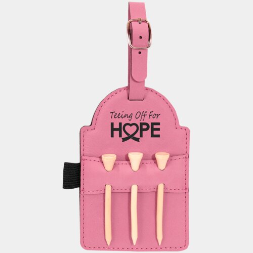 Personalized 5" x 3 1/4" Pink Laserable Leatherette Golf Bag Tag with 3 Wooden Tees Thumbnail