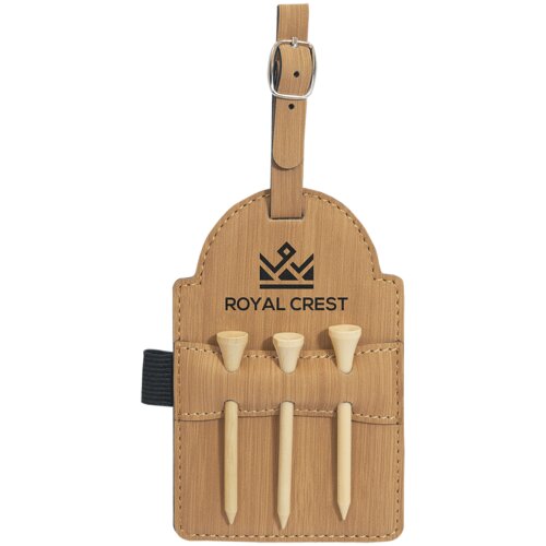 Personalized 5" x 3 1/4" Bamboo Laserable Leatherette Golf Bag Tag with 3 Wooden Tees Thumbnail