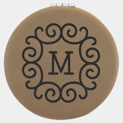 Personalized 2 1/2" Light Brown Laserable Leatherette Compact Mirror Thumbnail