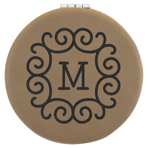 Personalized 2 1/2" Light Brown Laserable Leatherette Compact Mirror Thumbnail