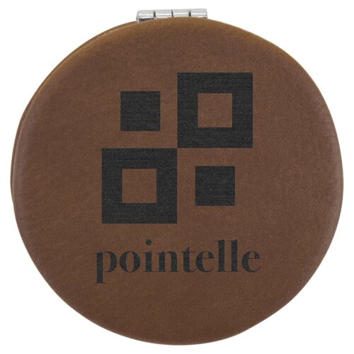 Personalized 2 1/2" Dark Brown Laserable Leatherette Compact Mirror Thumbnail