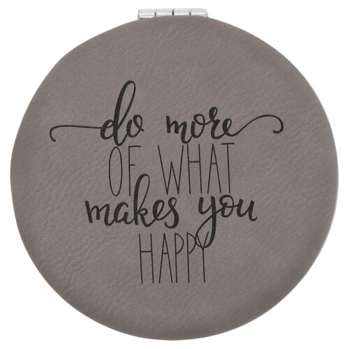 Personalized 2 1/2" Gray Laserable Leatherette Compact Mirror Thumbnail