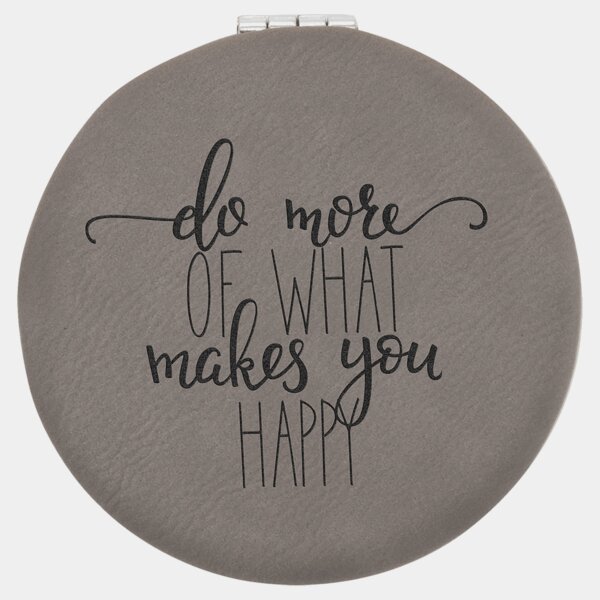 Personalized 2 1/2" Gray Laserable Leatherette Compact Mirror Thumbnail