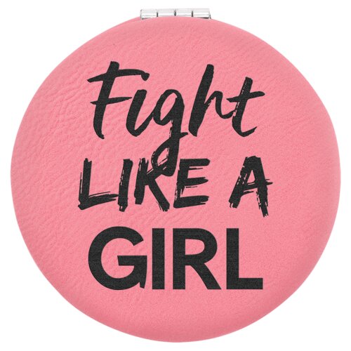 Personalized 2 1/2" Pink Laserable Leatherette Compact Mirror Thumbnail