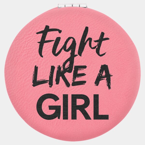 Personalized 2 1/2" Pink Laserable Leatherette Compact Mirror Thumbnail