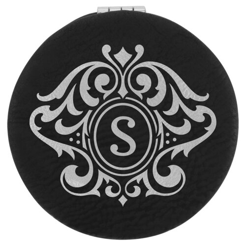 Personalized 2 1/2" Black/Silver Laserable Leatherette Compact Mirror Thumbnail