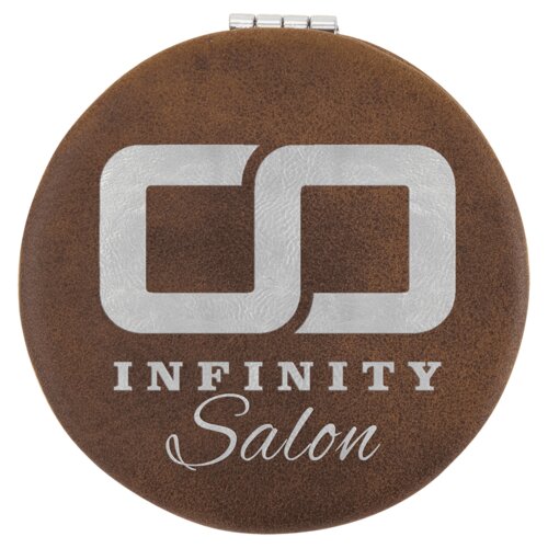 Personalized 2 1/2" Rustic/Silver Laserable Leatherette Compact Mirror Thumbnail