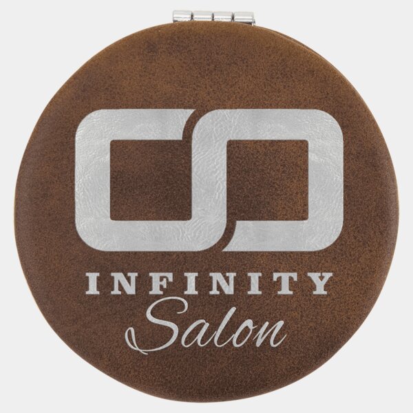 Personalized 2 1/2" Rustic/Silver Laserable Leatherette Compact Mirror Thumbnail