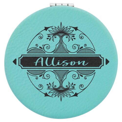 Personalized 2 1/2" Teal Laserable Leatherette Compact Mirror Thumbnail