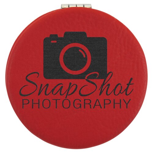 Personalized 2 1/2" Red Laserable Leatherette Compact Mirror Thumbnail