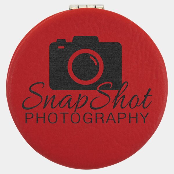 Personalized 2 1/2" Red Laserable Leatherette Compact Mirror Thumbnail