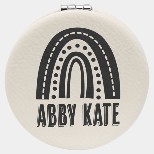 Personalized 2 1/2" White Laserable Leatherette Compact Mirror Thumbnail