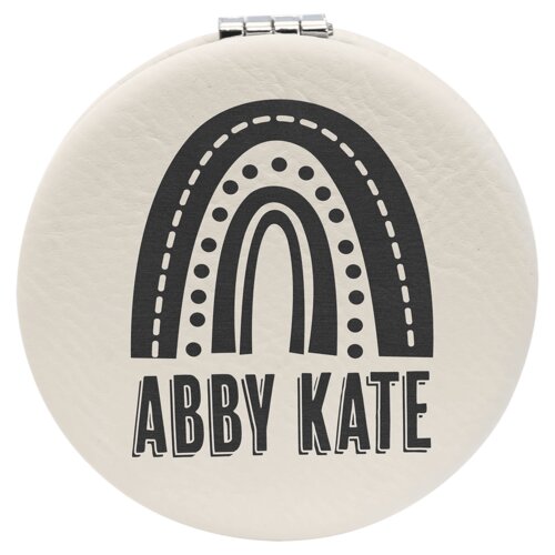 Personalized 2 1/2" White Laserable Leatherette Compact Mirror Thumbnail