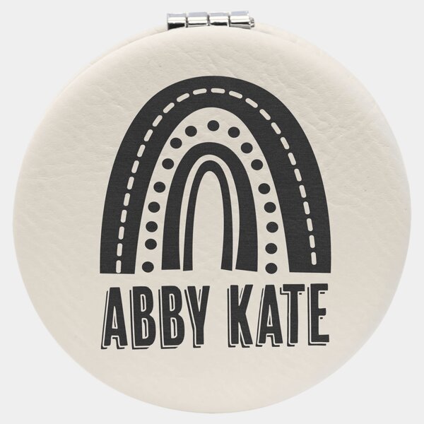 Personalized 2 1/2" White Laserable Leatherette Compact Mirror Thumbnail